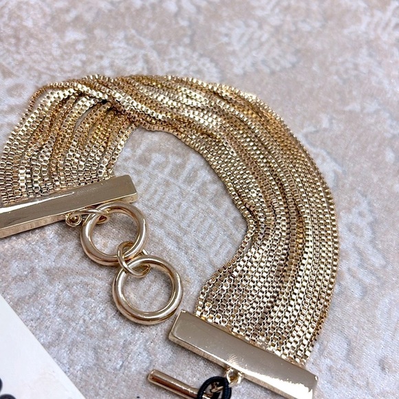 Brand New Open Edit Gold Tone Multi-Strand Chain Toggle Bracelet Statement Cuff - Picture 12 of 14